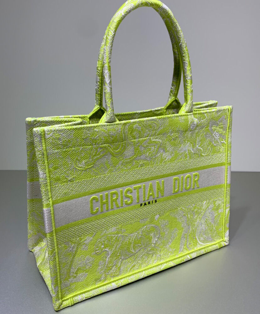 Christian Dior Book Tote Velvet Mizza Embroidery Canvas Green